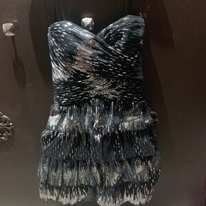 Vintage Roberta Bridal sequin Strapless Black and Silver Dress
